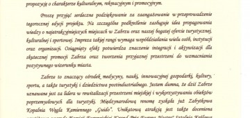 Podziękowania dla MOSiR Zabrze za udział w wydarzeniu promocyjnym ,,Zabrze nie tylko na weekend"